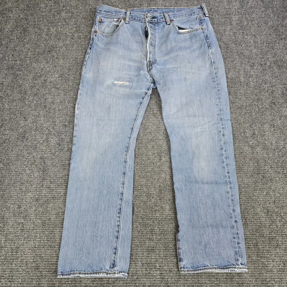Levi's 501 Jeans Mens 35x30 Tag 36x30 Light Wash Button Fly Distressed